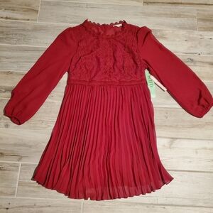 Indigo Rose Burgundy Lace Pleated Dress Sz Petite XL Wedding Cruise Vacation